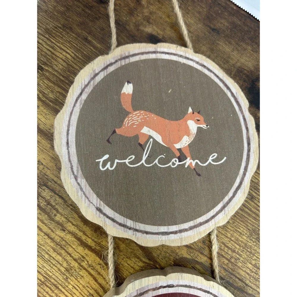 Rustic Woodland Welcome Family Friends Hanging Wood Sign Deer Fox Bunny Decor